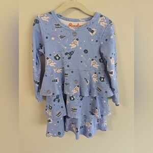 Piccolona Blue Space-Themed Ruffle Dress